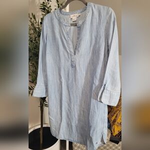 Vineyard Vines Shirt Dress Tunic V-neck 3/4 Sleeve Chambray Oversized